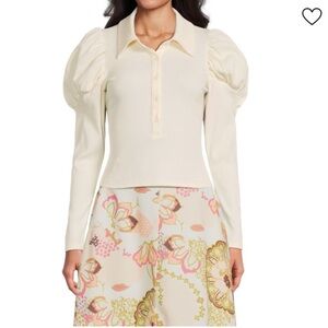 Area Stars NWT Cream Ford Puff Sleeve Rib Knit Long Sleeve Top